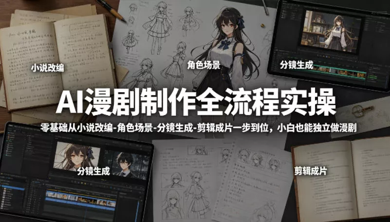 AI漫剧制作全流程实操,零基础从小说改编-角色场景-分镜生成-剪辑成片一步到位,小白也能独立做漫剧 AI漫剧制作全流程实操,零基础从小说改编-角色场景-分镜生成-剪辑成片一步到位,小白也能独立做漫剧