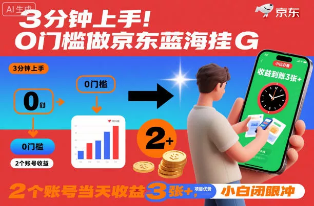 3分钟上手！0门槛做京东蓝海全自动掘金，2个账号当天收益3张+，小白闭眼冲【揭秘】 - 项目资源网