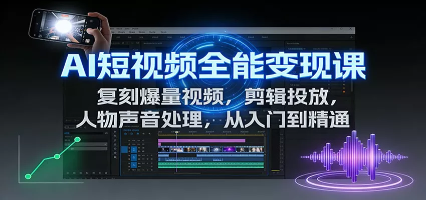 AI短视频全能变现课：复刻爆量视频，剪辑投放，人物声音处理，从入门到精通 - 项目资源网