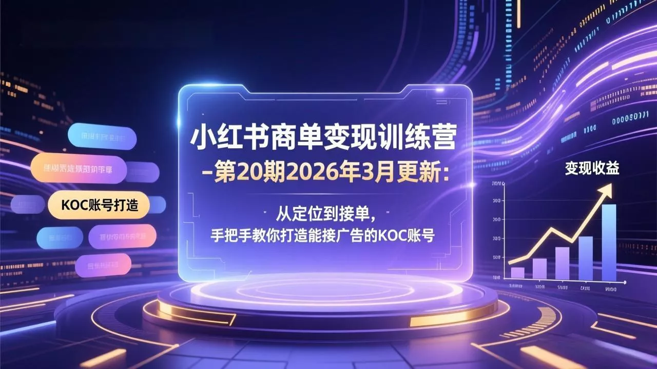 小红书商单变现训练营-第20期26年3月更新:从定位到接单,手把手教你打造能接广告的KOC账号 小红书商单变现训练营-第20期26年3月更新:从定位到接单,手把手教你打造能接广告的KOC账号