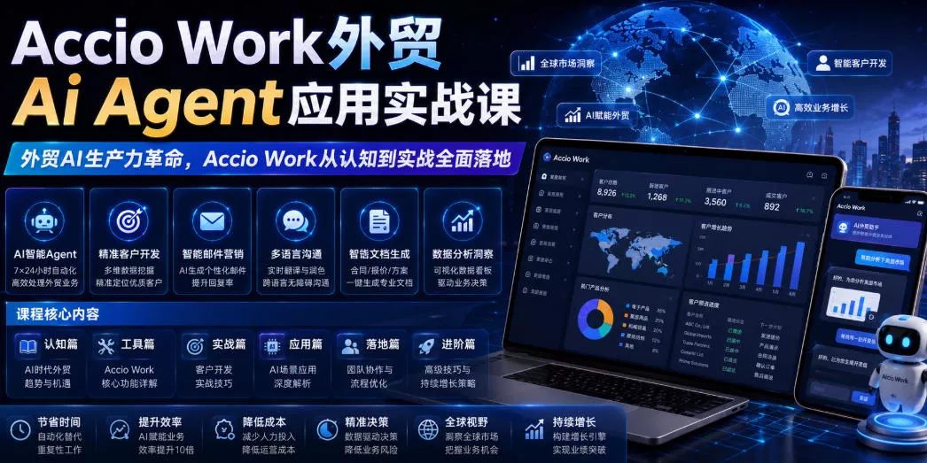 Accio Work外贸Ai Agent应用实战课，外贸AI生产力革命，Accio Work从认知到实战全面落地 - 项目资源网