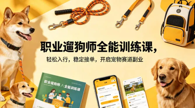 职业遛狗师全能训练课,轻松入行,稳定接单,开启宠物赛道副业 职业遛狗师全能训练课,轻松入行,稳定接单,开启宠物赛道副业