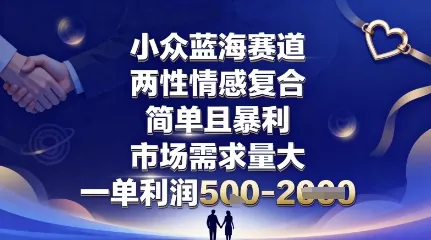 小众蓝海赛道，两性情感复合，简单且暴利，市场需求量大，一单利润5张，未来几年可持续深耕的项目 - 项目资源网