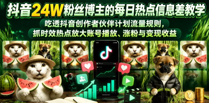 抖音24W粉丝博主的每日热点信息差教学,吃透创作者伙伴计划流量规则,抓时效热点放大账号播放、涨粉与变现收益(更新) 抖音24W粉丝博主的每日热点信息差教学,吃透创作者伙伴计划流量规则,抓时效热点放大账号播放、涨粉与变现收益(更新)