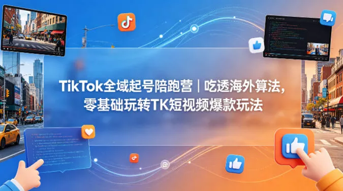 TikTok全域起号陪跑营|吃透海外算法,零基础玩转TK短视频爆款玩法 TikTok全域起号陪跑营|吃透海外算法,零基础玩转TK短视频爆款玩法