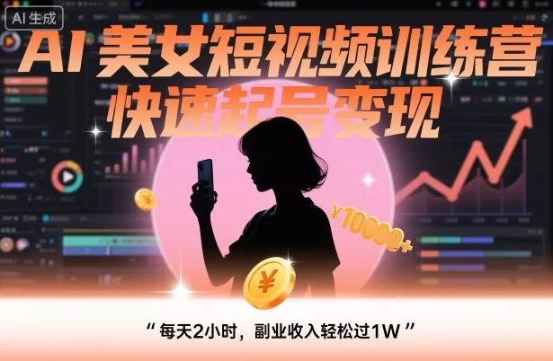 AI美女短视频训练营,快速起号变现,每天2小时,副业收入轻松过1W