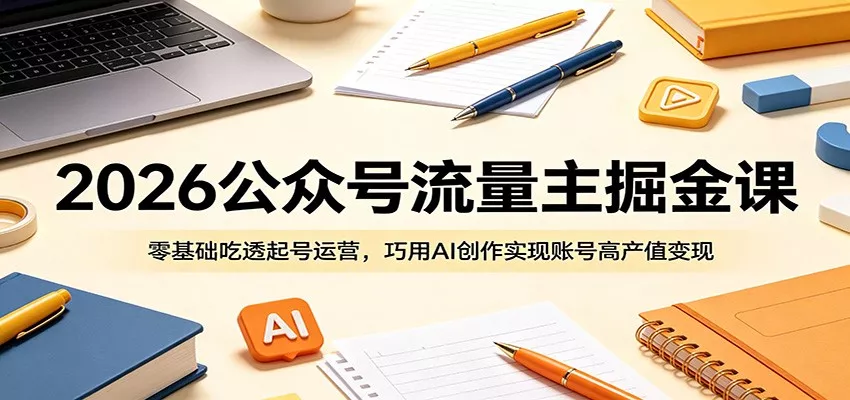 2026公众号流量主掘金课：零基础吃透起号运营，巧用AI创作实现账号高产值变现 - 项目资源网