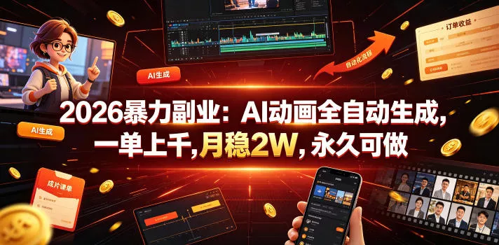 2026暴力副业:AI动画全自动生成,一单上千,月稳2W,永久可做【揭秘】 2026暴力副业:AI动画全自动生成,一单上千,月稳2W,永久可做【揭秘】