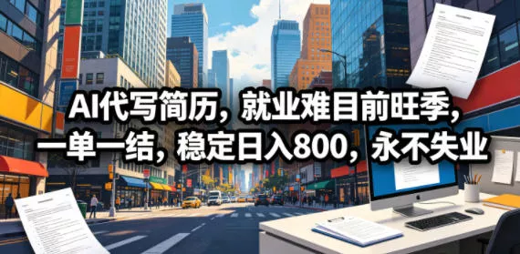 AI代写简历,就业难目前旺季,一单一结,稳定日入800,永不失业 AI代写简历,就业难目前旺季,一单一结,稳定日入800,永不失业