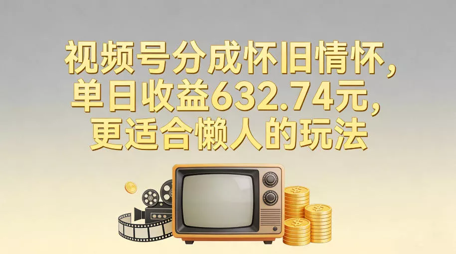 视频号分成怀旧情怀，单日收益632.74，更适合懒人的玩法 - 项目资源网
