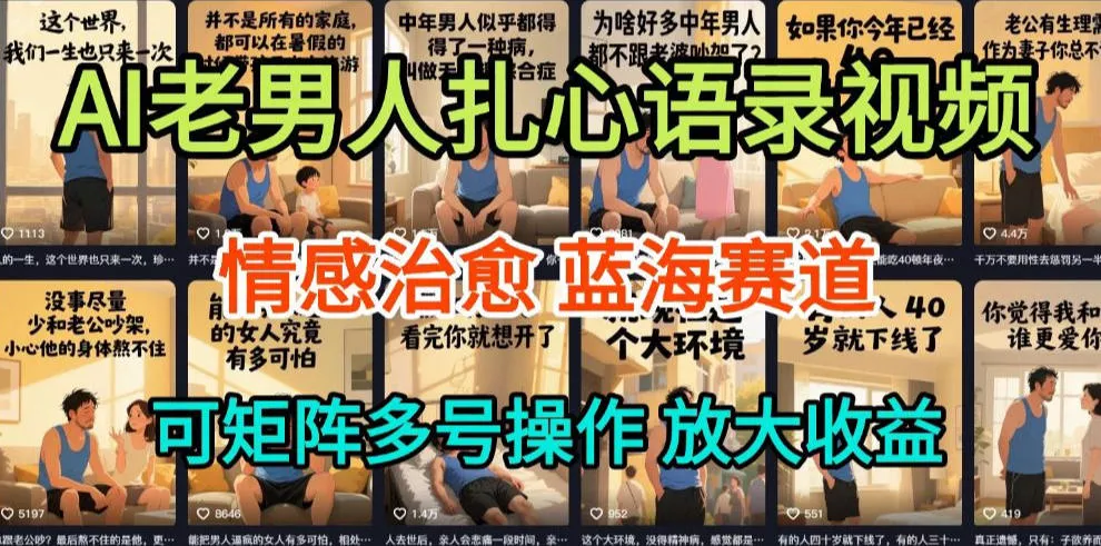 AI制作老男人扎心语录,5分钟一条,操作简单,流量非常大,保姆级教程 AI制作老男人扎心语录,5分钟一条,操作简单,流量非常大,保姆级教程