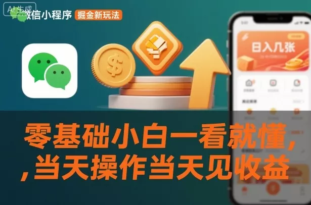 微信小程序掘金新玩法，日入几张，零基础小白一看就懂，当天操作当天见收益【揭秘】 - 项目资源网