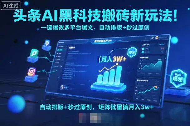 头条AI黑科技搬砖新玩法!一键爆改多平台爆文,自动排版+秒过原创,矩阵批量搞月入3w+【揭秘】