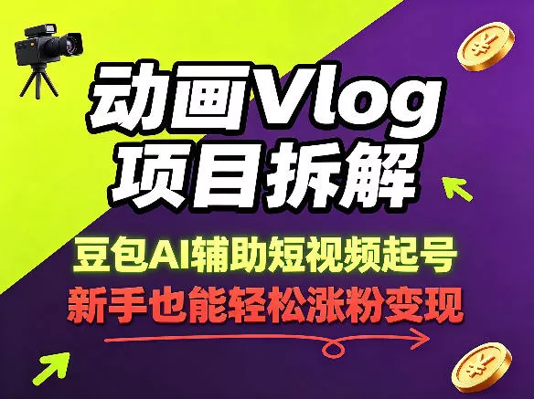 动画Vlog项目拆解，豆包AI辅助短视频起号，新手也能轻松涨粉，43条作品涨粉8.3W - 项目资源网