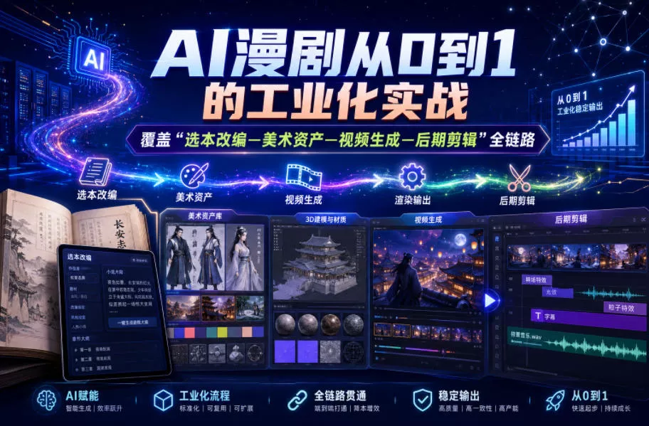 AI漫剧从0到1的工业化实战,覆盖“选本改编—美术资产—视频生成—后期剪辑”全链路(更新6月) AI漫剧从0到1的工业化实战,覆盖“选本改编—美术资产—视频生成—后期剪辑”全链路(更新6月)