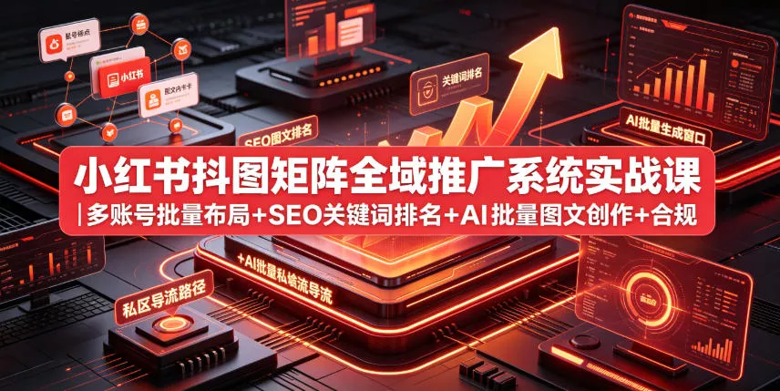 小红书抖图矩阵全域推广系统实战课｜多账号批量布局+SEO关键词排名+AI批量图文创作+合规私域导流完整落地教程 - 项目资源网