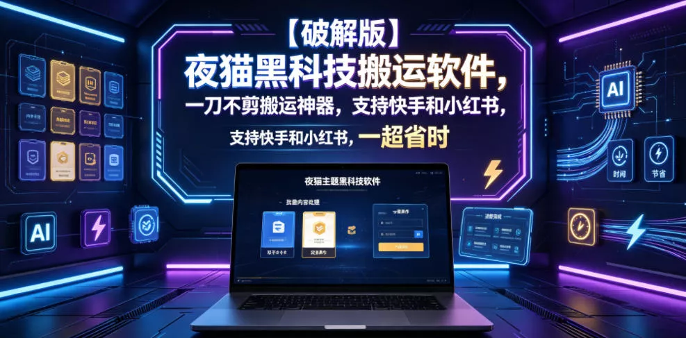 【破解版】夜猫黑科技搬运软件，一刀不剪搬运神器，支持快手和小红书，一键搬运超省时！ - 项目资源网