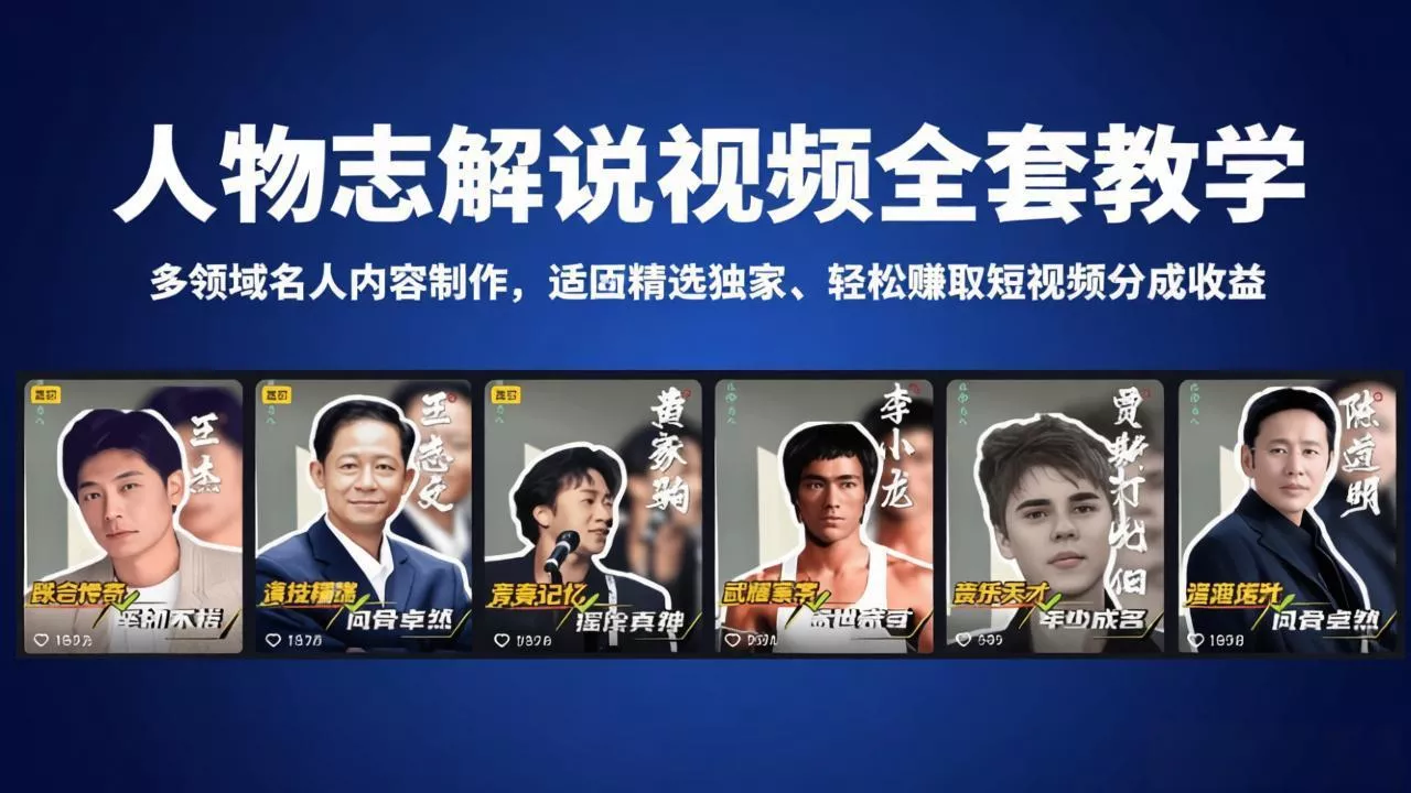 人物志解说视频全套教学,多领域名人内容制作,适配精选独家,轻松赚取短视频分成收益 人物志解说视频全套教学,多领域名人内容制作,适配精选独家,轻松赚取短视频分成收益