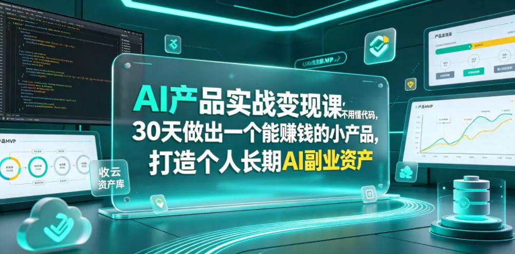 AI产品实战变现课，不用懂代码，30天做出一个能賺钱的小产品，打造个人长期AI副业资产 - 项目资源网
