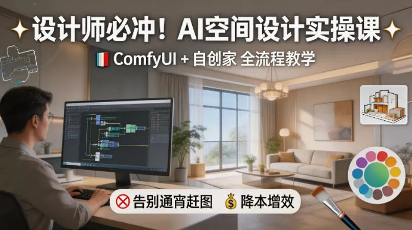 设计师必冲!AI空间设计实操课,ComfyUI+自创家全教学,告别通宵赶图,降本增效 设计师必冲!AI空间设计实操课,ComfyUI+自创家全教学,告别通宵赶图,降本增效