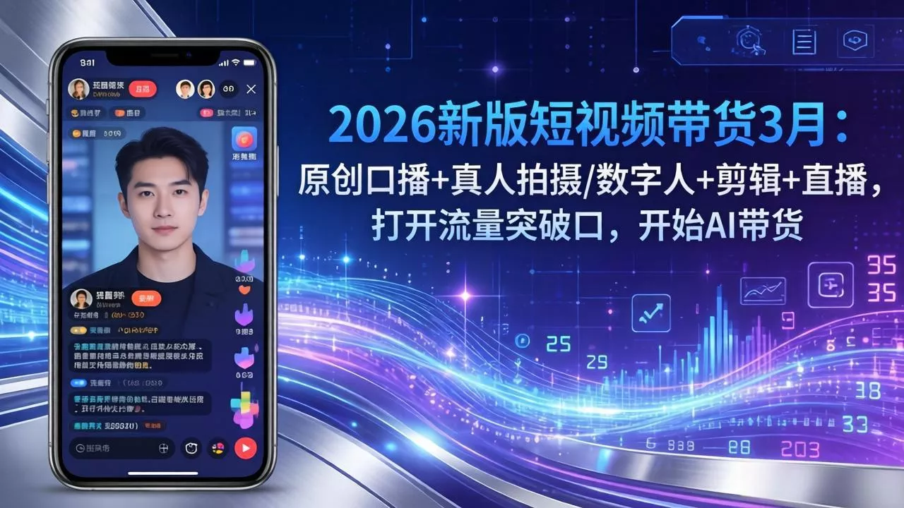2026新版短视频带货3月：原创口播+真人拍摄/数字人+剪辑+直播，打开流量突破口，开始AI带货 - 项目资源网