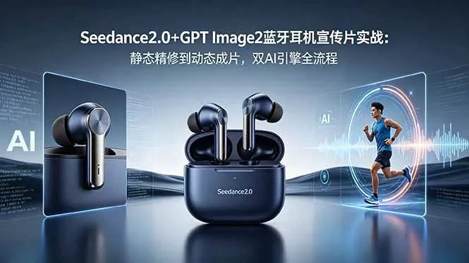 Seedance2.0+GPT Image2蓝牙耳机宣传片实战:静态精修到动态成片,双AI引擎全流程 Seedance2.0+GPT Image2蓝牙耳机宣传片实战:静态精修到动态成片,双AI引擎全流程