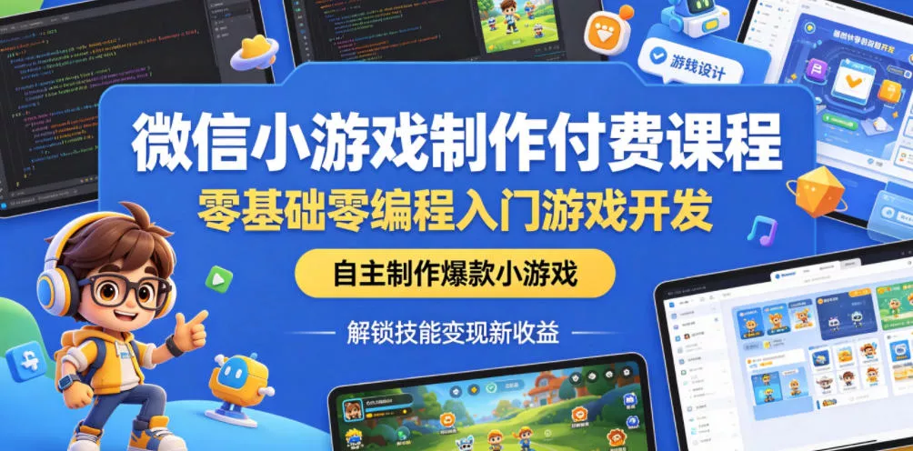 微信小游戏制作付费课程,零基础零编程入门游戏开发,自主制作爆款小游戏,解锁技能变现新收益 微信小游戏制作付费课程,零基础零编程入门游戏开发,自主制作爆款小游戏,解锁技能变现新收益