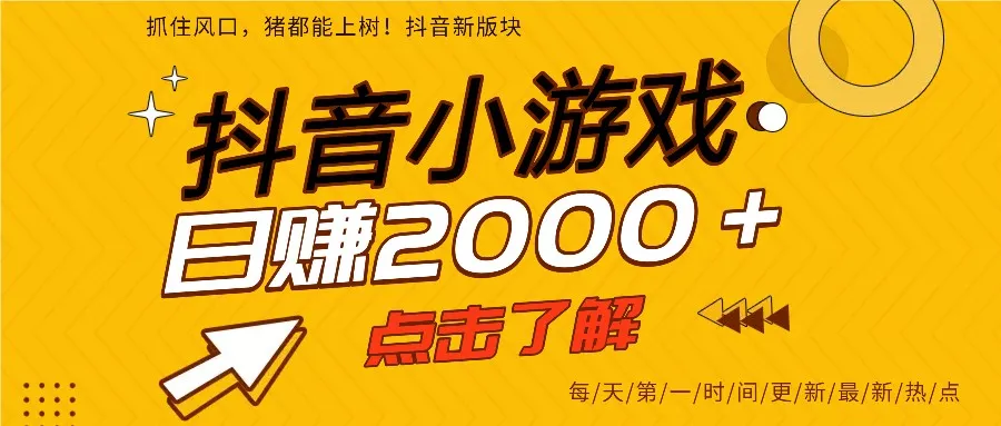 5年爆火的抖音小游戏项目，一部手机日入2000+ - 项目资源网