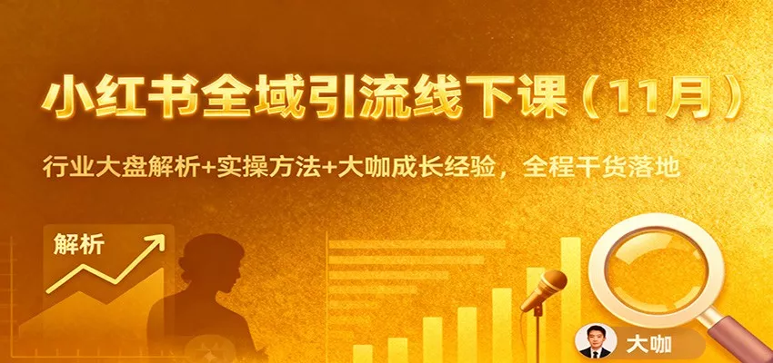 小红书全域引流线下课(11月)：行业大盘解析+实操方法+大咖成长经验，全程干货落地 - 项目资源网