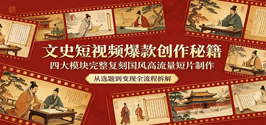文史短视频爆款创作秘籍：四大模块完整复刻国风高流量短片制作 - 项目资源网