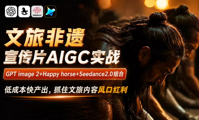 文旅非遗宣传片AIGC实战,GPT image 2+Happy horse+Seedance2.0组合,低成本快产出,抓住文旅内容风口红利 文旅非遗宣传片AIGC实战,GPT image 2+Happy horse+Seedance2.0组合,低成本快产出,抓住文旅内容风口红利