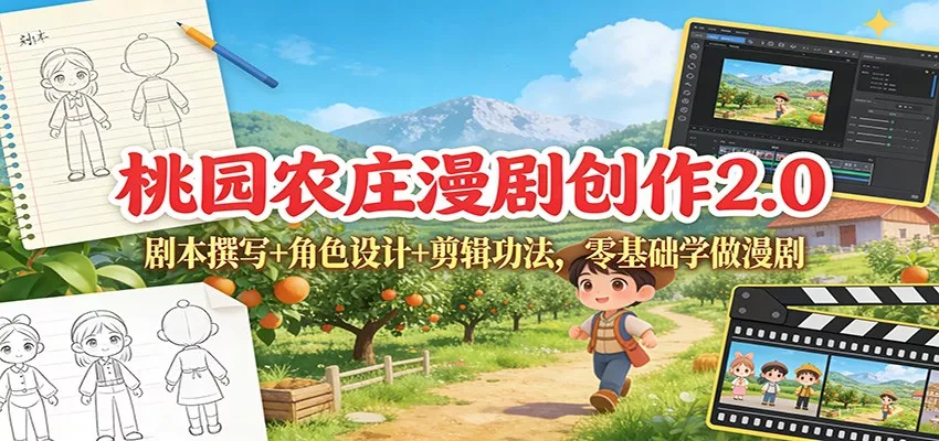 桃园农庄漫剧创作2.0：剧本撰写+角色设计+剪辑功法，零基础学做漫剧 - 项目资源网