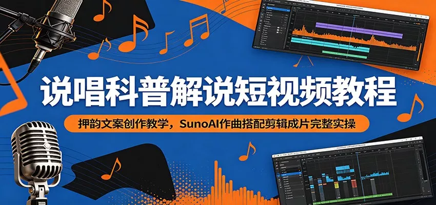 说唱科普解说短视频教程：押韵文案创作教学，SunoAI作曲搭配剪辑成片完整实操 - 项目资源网