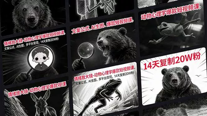 情绪放大镜-动物心理学爆款短视频课,文案公式、AI生图、多平台变现,14天复制20W粉 情绪放大镜-动物心理学爆款短视频课,文案公式、AI生图、多平台变现,14天复制20W粉