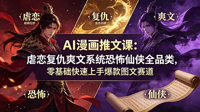 AI漫画推文课:虐恋复仇爽文系统恐怖仙侠全品类,零基础快速上手爆款图文赛道 AI漫画推文课:虐恋复仇爽文系统恐怖仙侠全品类,零基础快速上手爆款图文赛道