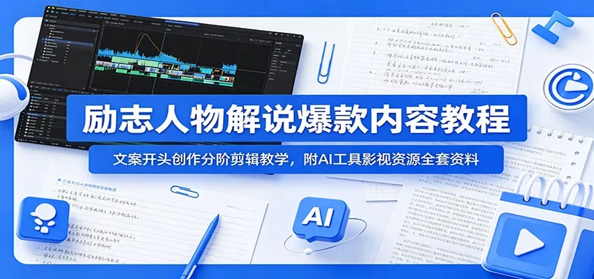 励志人物解说爆款内容教程：文案开头创作分阶剪辑教学，附AI 工具影视资源全套资料 - 项目资源网