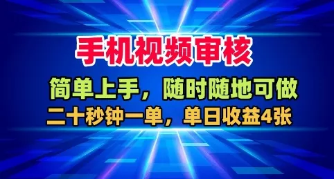 手机视频审核，随时随地可做，二十秒钟一单，单日收益4张+【揭秘】 - 项目资源网