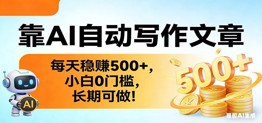 靠AI自动写作文章，每天稳赚500+，小白0门槛，长期可做！ - 项目资源网