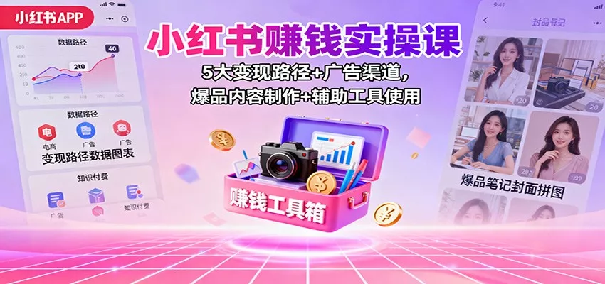 小红书赚钱实操课：5大变现路径+广告渠道，爆品内容制作+辅助工具使用 - 项目资源网