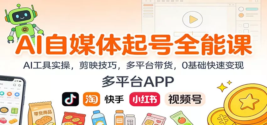 AI自媒体起号全能课：AI工具实操，剪映技巧，多平台带货，0基础快速变现 - 项目资源网