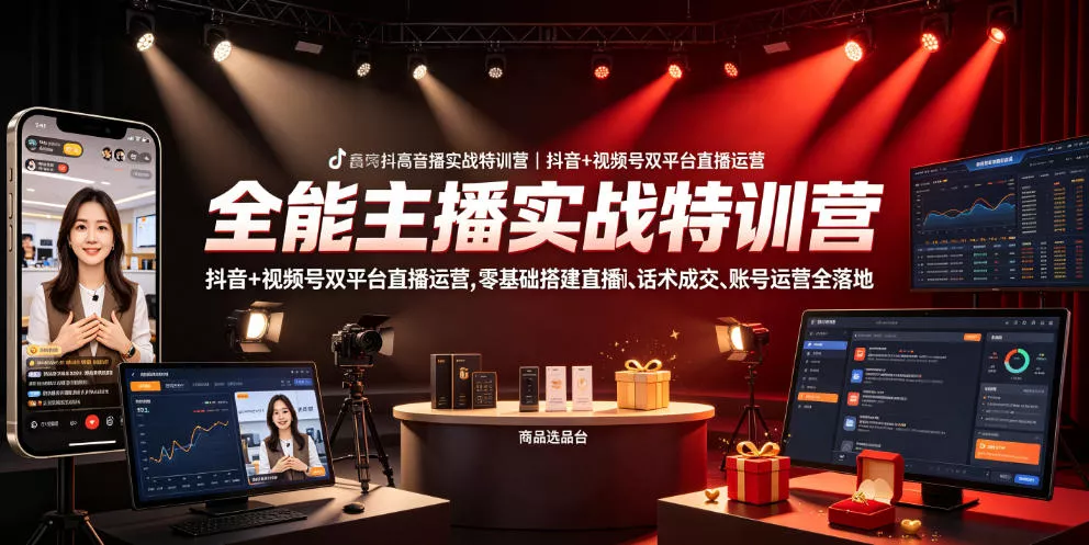 全能主播实战特训营｜抖音+视频号双平台直播运营，零基础搭建直播间、精准选品、话术成交、账号运营全落地 - 项目资源网