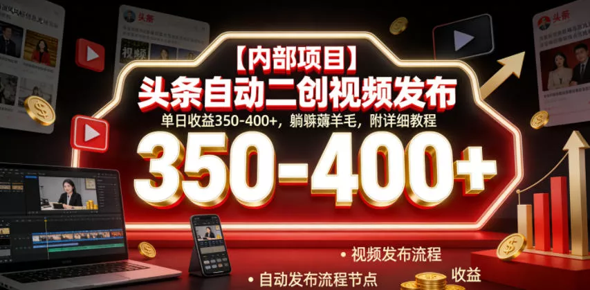 【内部项目】头条自动二创视频发布,单日收益350-400+,躺賺薅羊毛,附详细教程【揭秘】 【内部项目】头条自动二创视频发布,单日收益350-400+,躺賺薅羊毛,附详细教程【揭秘】
