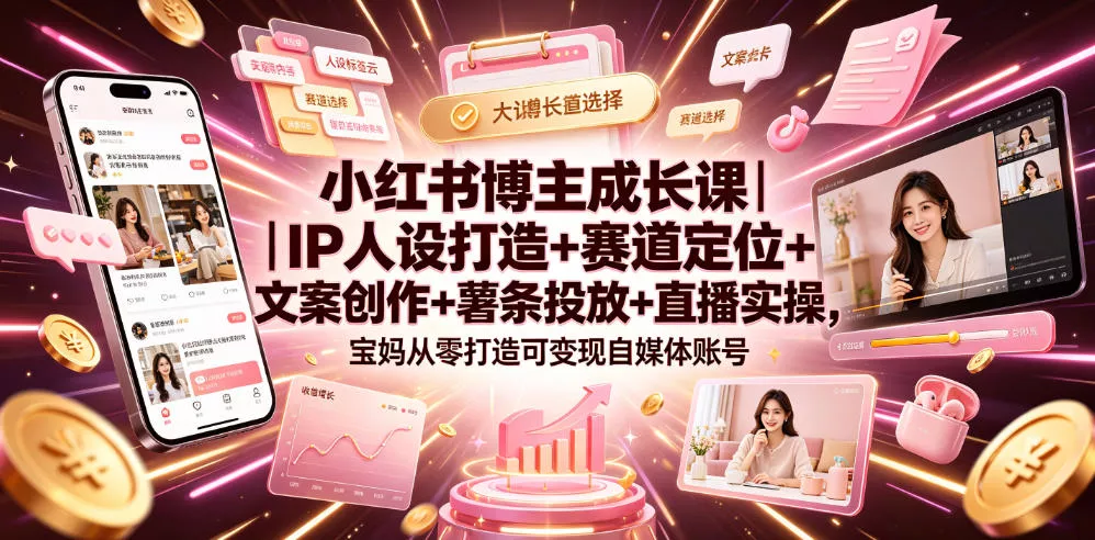 小红书博主成长课|IP人设打造+赛道定位+文案创作+薯条投放+直播实操,宝妈从零打造可变现自媒体账号 小红书博主成长课|IP人设打造+赛道定位+文案创作+薯条投放+直播实操,宝妈从零打造可变现自媒体账号