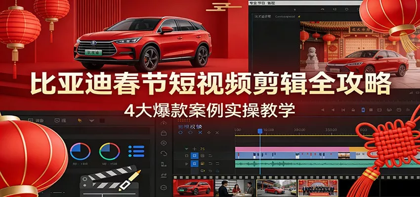 比亚迪春节短视频剪辑全攻略，4大爆款案例实操教学 - 项目资源网