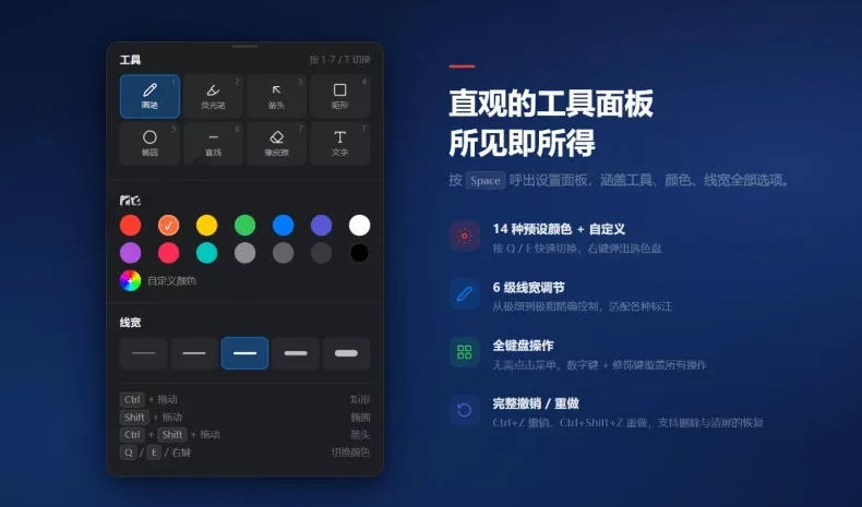 开源轻量级屏幕标注工具,1.4MB实现电脑全屏变自由画布!支持8种标注工具和全键盘操控MarkerOn 开源轻量级屏幕标注工具,1.4MB实现电脑全屏变自由画布!支持8种标注工具和全键盘操控MarkerOn