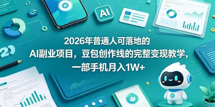 2026年普通人可落地的AI副业项目，豆包创作线的完整变现教学，一部手机月入1W+ - 项目资源网