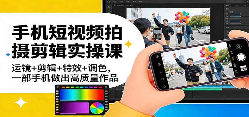 手机短视频拍摄剪辑实操课：运镜+剪辑+特效+调色，一部手机做出高质量作品 - 项目资源网