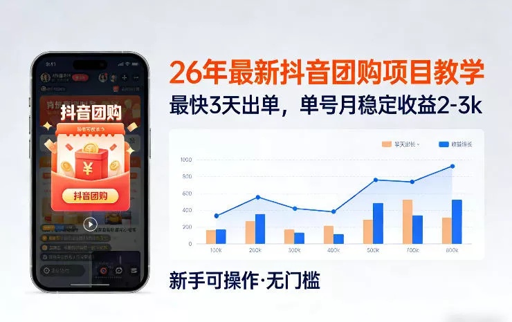 26年最新抖音团购项目教学,0门槛,最快3天出单,单号月稳定收益2-3k(更新3月11日) 26年最新抖音团购项目教学,0门槛,最快3天出单,单号月稳定收益2-3k(更新3月11日)