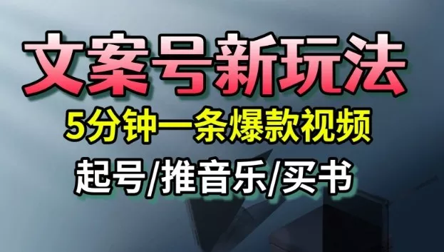 文案号新玩法，5分钟一条爆款视频，流量高，起号快，多方位变现 - 项目资源网