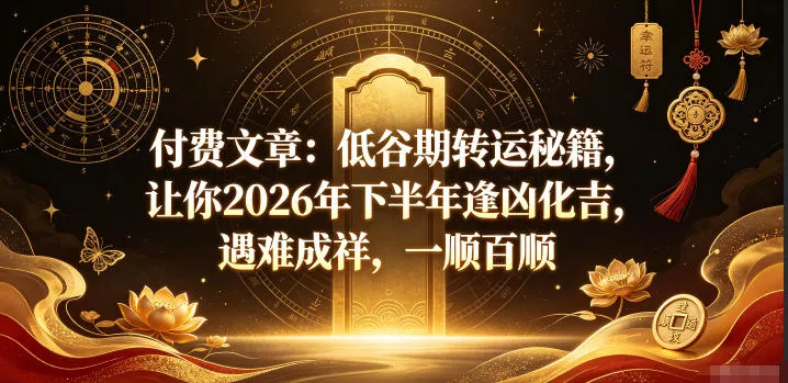 付费文章：低谷期转运秘籍，让你2026年下半年逢凶化吉，遇难成祥，一顺百顺 - 项目资源网